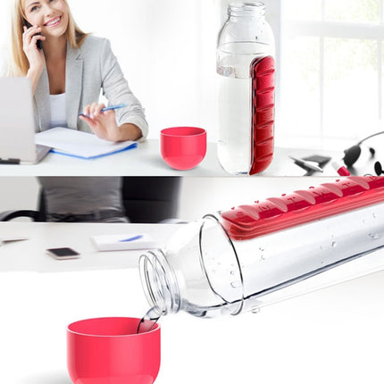 600ML Plastic Water Bottle with Daily Pill Box Organizer Drinking Bottles