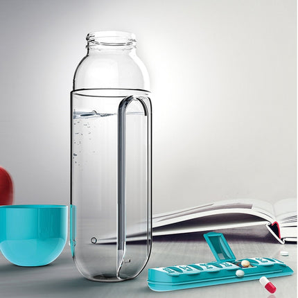 600ML Plastic Water Bottle with Daily Pill Box Organizer Drinking Bottles