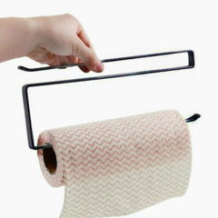 Door Cabinet Hanging Paper Towel Rack Partition Layer Kitchen Paper Cling Film Storage Rack, Black