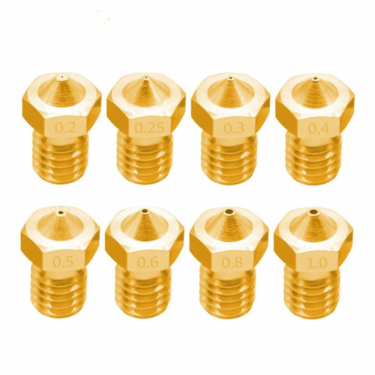 8 PCS Bugatti 3D Printer Accessories E3D-V5 V6 Nozzle M6 Thread Consumables Hot Nozzle, 1.75/0.2mm, 1.75/0.25mm, 1.75/0.3mm, 1.75/0.35mm, 1.75/0.4mm, 1.75/0.5mm, 1.75/0.6mm, 1.75/0.8mm, 1.75/1.0mm, 3/0.2mm, 3/0.3mm, 3/0.4mm, 3/0.5mm, 3/0.6mm, 3/0.8mm