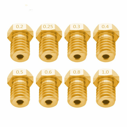 8 PCS Bugatti 3D Printer Accessories E3D-V5 V6 Nozzle M6 Thread Consumables Hot Nozzle, 1.75/0.3mm, 1.75/0.35mm, 1.75/0.4mm, 1.75/0.5mm, 1.75/0.6mm, 3/0.2mm, 3/0.3mm, 3/0.4mm, 3/0.8mm, 3/1.0mm, 3/0.25mm