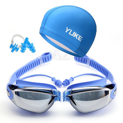 3 in 1 HD Waterproof and Anti-fog Large Frame Siamese Earplugs Swimming Goggles + Swimming Cap + Nose Clip Set for Men and Women, 3 in 1 Swimming Set(Black), 3 in 1 Swimming Set(Blue), 3 in 1 Swimming Set(Pink), 3 in 1 Swimming Set(Silver)
