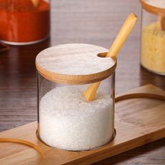 Creative Borosilicate Transparent Seasoning Jar Kitchen Supplies, Spoon, Single Glass Jar, One Sets