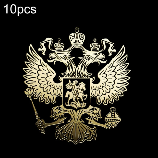 10 PCS PITREW Coat of Arms of Russia Emblem Nickel Metal Car Stickers Decals(Gold), Russia Emblem Gold