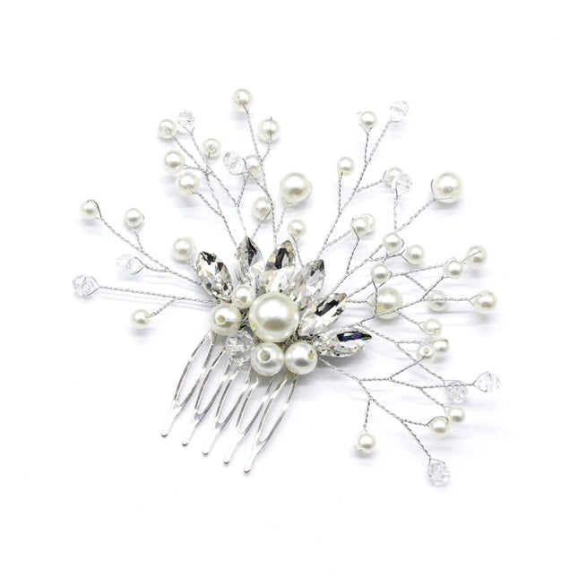 Pearl Women Hair Combs Wedding Hair Accessories Hair Pin Rhinestone Tiara Bridal Clip Crystal Crown Bride Hair Jewelry, Silver, Gold