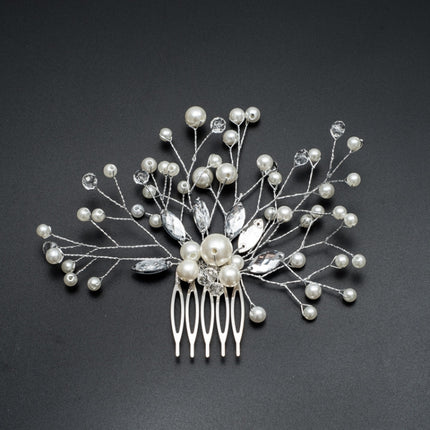 Pearl Women Hair Combs Wedding Hair Accessories Hair Pin Rhinestone Tiara Bridal Clip Crystal Crown Bride Hair Jewelry, Silver, Gold