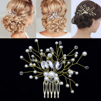 Pearl Women Hair Combs Wedding Hair Accessories Hair Pin Rhinestone Tiara Bridal Clip Crystal Crown Bride Hair Jewelry, Silver, Gold