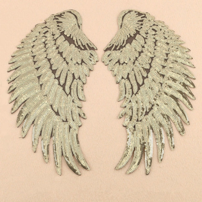 A Pair Sequin Feather Wing Shape Clothing Patch Sticker DIY Clothing Accessories, Small 20.5 x 10cm Gold, Middle 26.5 x 26cm Gold, Large 33.5 x 32cm Gold, Small 20.5 x 10cm Silver, Middle 26.5 x 26cm Silver, Large 33.5 x 32cm Silver                    ...