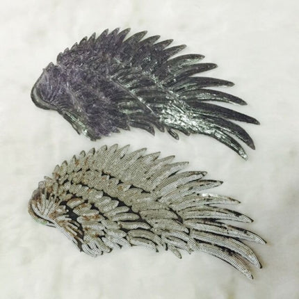 A Pair Sequin Feather Wing Shape Clothing Patch Sticker DIY Clothing Accessories, Small 20.5 x 10cm Gold, Middle 26.5 x 26cm Gold, Large 33.5 x 32cm Gold, Small 20.5 x 10cm Silver, Middle 26.5 x 26cm Silver, Large 33.5 x 32cm Silver                    ...