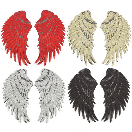 A Pair Sequin Feather Wing Shape Clothing Patch Sticker DIY Clothing Accessories, Small 20.5 x 10cm Gold, Middle 26.5 x 26cm Gold, Large 33.5 x 32cm Gold, Small 20.5 x 10cm Silver, Middle 26.5 x 26cm Silver, Large 33.5 x 32cm Silver                    ...