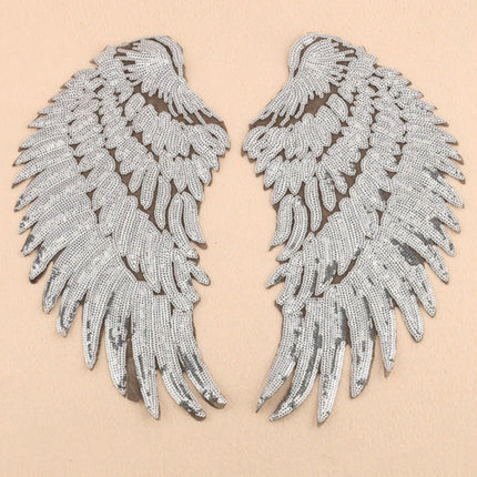 A Pair Sequin Feather Wing Shape Clothing Patch Sticker DIY Clothing Accessories, Small 20.5 x 10cm Gold, Middle 26.5 x 26cm Gold, Large 33.5 x 32cm Gold, Small 20.5 x 10cm Silver, Middle 26.5 x 26cm Silver, Large 33.5 x 32cm Silver                    ...