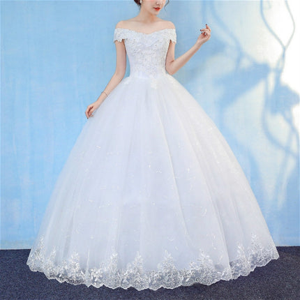 Retro Elegant Off Shoulder LaceThin Court Neat Princess Wedding Dress