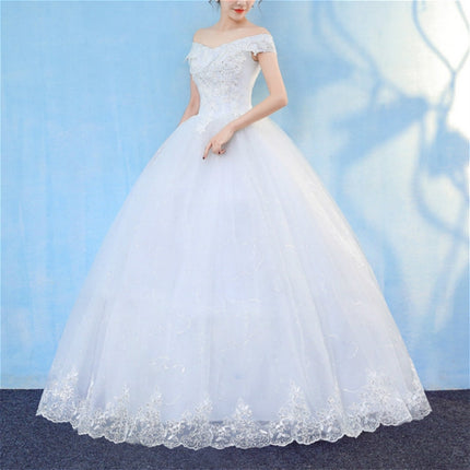 Retro Elegant Off Shoulder LaceThin Court Neat Princess Wedding Dress