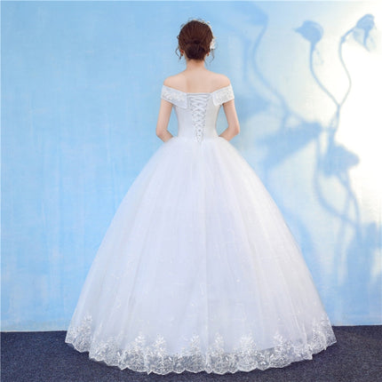 Retro Elegant Off Shoulder LaceThin Court Neat Princess Wedding Dress