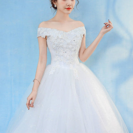 Retro Elegant Off Shoulder LaceThin Court Neat Princess Wedding Dress