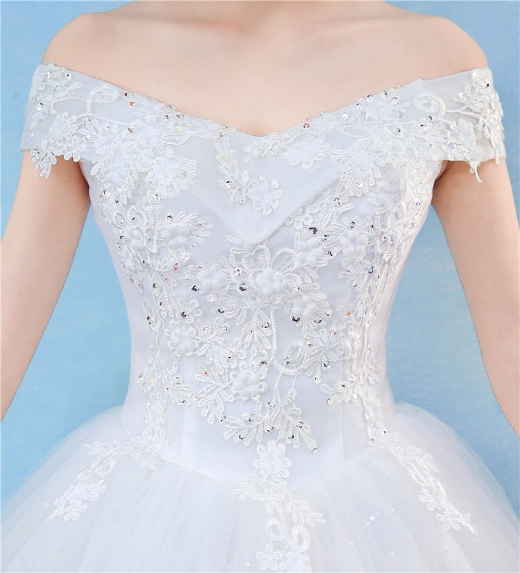 Retro Elegant Off Shoulder LaceThin Court Neat Princess Wedding Dress