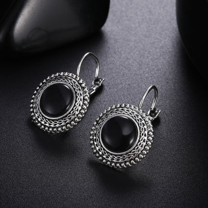 Boho Big Drop Earrings For Women Jewelry Carved Vintage Tibetan Silver Bohemian Long Earrings, Blue, Gray, Black, Purple
