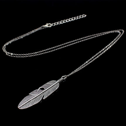 Simple Classic pendant Necklace Feather Necklace Long Sweater Chain Jewelry choker Necklace for Women, Gold, Silver