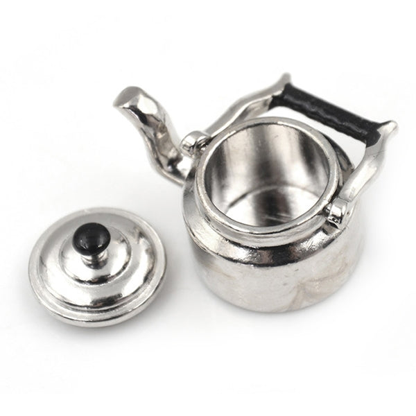 Dollhouse Miniature Metal Tea Kettle Pot Classic Pretend Play Furniture Toys for Kitchen Accessory, Metal Tea Kettle
