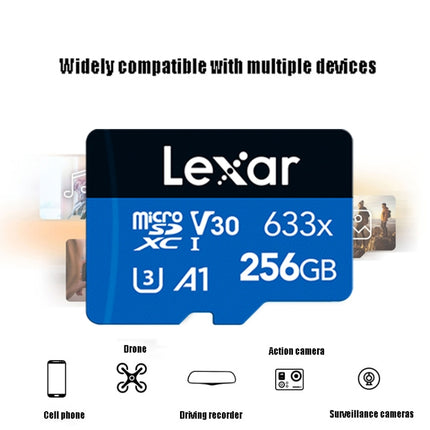 Lexar 633x 256GB High-speed Mobile Phone Camera Memory TF Card Switch Expansion Driving Recorder Dedicated Storage Flash Memory Card, 256GB