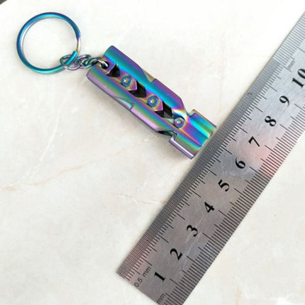 Outdoor High-decibel Stainless Steel Self-protection Double Tube Survival Whistle with Key Ring