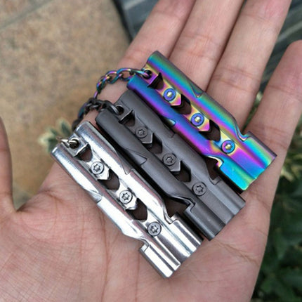Outdoor High-decibel Stainless Steel Self-protection Double Tube Survival Whistle with Key Ring