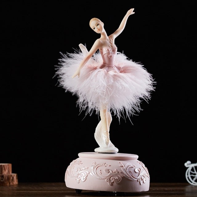 Elegant Refined Ballerina Dance Carousel Feather Music Box