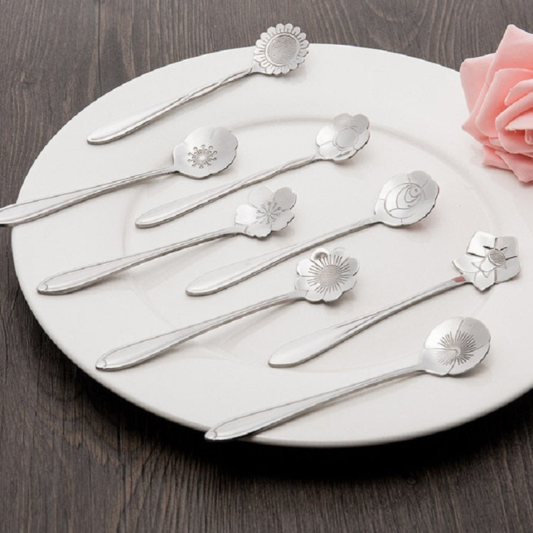 3 PCS Stainless Steel Household Creative Flower Spoon Coffee Stirring Spoon, Sun Flower Spoon, Sunflower Spoon, Pansy Flower Spoon, Bellflower Spoon, Plum Flower Spoon, Cosmos Flower Spoon