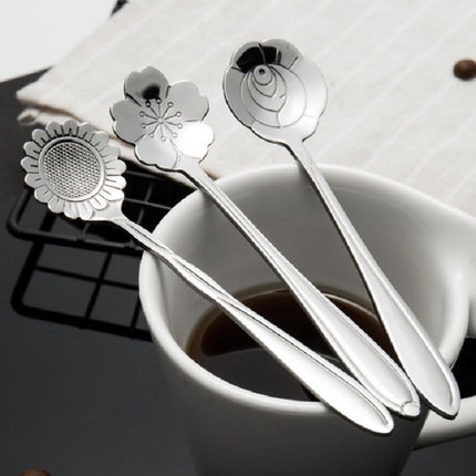 3 PCS Stainless Steel Household Creative Flower Spoon Coffee Stirring Spoon, Sun Flower Spoon, Sunflower Spoon, Pansy Flower Spoon, Bellflower Spoon, Plum Flower Spoon, Cosmos Flower Spoon