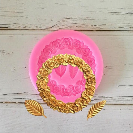 2 PCS Rose Garland Rose Leaf Silicone Fondant Mold Cake Edging Decoration Tool Baking Glue Mold