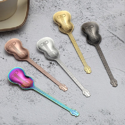 Stainless Steel Coffee Mixing Spoon Creative Musical Instrument Shape Spoon, Guitar Silver, Octagonal Silver, Lute Silver, Yueqin Silver, Guitar Titanium Gold, Octagonal Titanium Gold, Lute Titanium Gold, Yueqin Titanium Gold, Guitar Rose Gold         ...