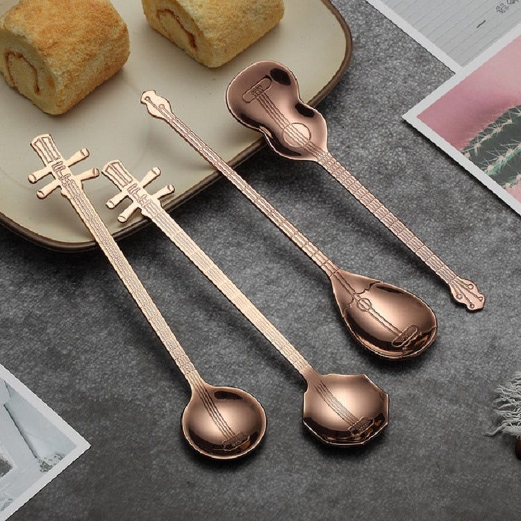 Stainless Steel Coffee Mixing Spoon Creative Musical Instrument Shape Spoon, Guitar Silver, Octagonal Silver, Lute Silver, Yueqin Silver, Guitar Titanium Gold, Octagonal Titanium Gold, Lute Titanium Gold, Yueqin Titanium Gold, Guitar Rose Gold���������...
