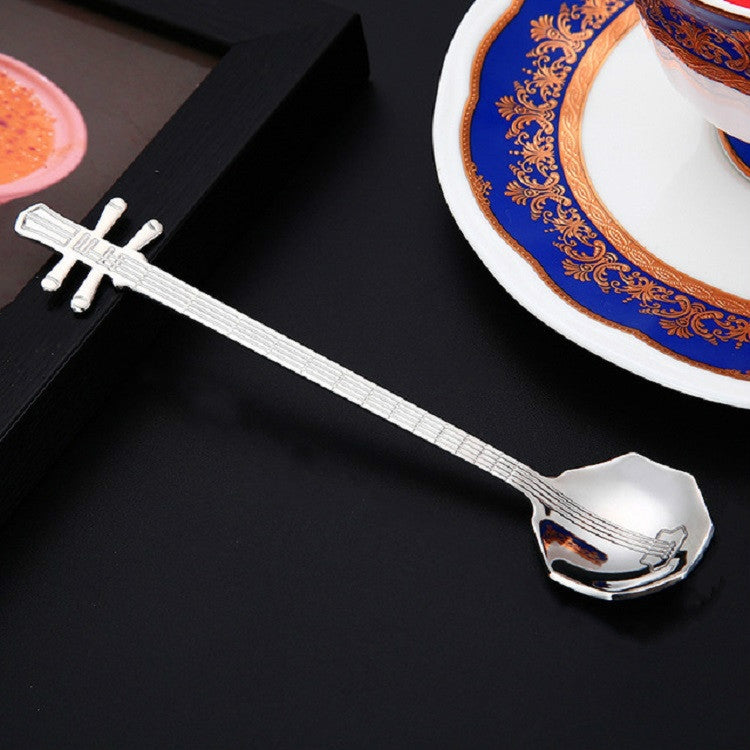 Stainless Steel Coffee Mixing Spoon Creative Musical Instrument Shape Spoon, Guitar Silver, Octagonal Silver, Lute Silver, Yueqin Silver, Guitar Titanium Gold, Octagonal Titanium Gold, Lute Titanium Gold, Yueqin Titanium Gold, Guitar Rose Gold���������...