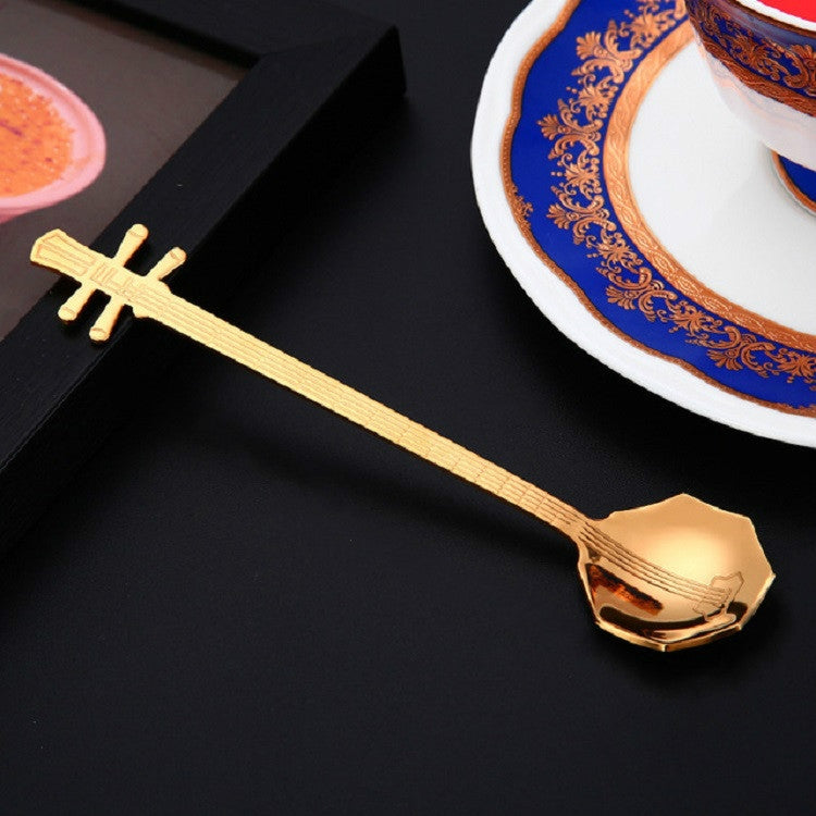 Stainless Steel Coffee Mixing Spoon Creative Musical Instrument Shape Spoon, Guitar Silver, Octagonal Silver, Lute Silver, Yueqin Silver, Guitar Titanium Gold, Octagonal Titanium Gold, Lute Titanium Gold, Yueqin Titanium Gold, Guitar Rose Gold���������...