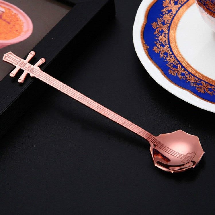 Stainless Steel Coffee Mixing Spoon Creative Musical Instrument Shape Spoon, Guitar Silver, Octagonal Silver, Lute Silver, Yueqin Silver, Guitar Titanium Gold, Octagonal Titanium Gold, Lute Titanium Gold, Yueqin Titanium Gold, Guitar Rose Gold���������...