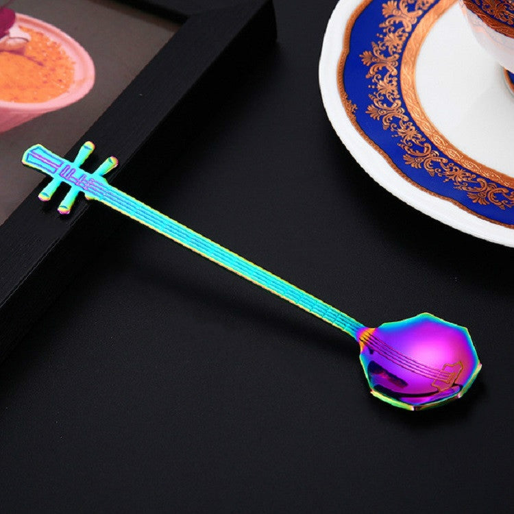 Stainless Steel Coffee Mixing Spoon Creative Musical Instrument Shape Spoon, Guitar Silver, Octagonal Silver, Lute Silver, Yueqin Silver, Guitar Titanium Gold, Octagonal Titanium Gold, Lute Titanium Gold, Yueqin Titanium Gold, Guitar Rose Gold���������...