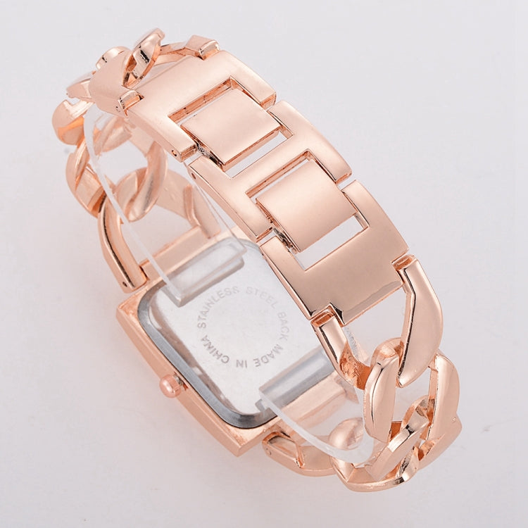Square Dial Diamond Plated Hollow Alloy Bracelet Strap Quartz Watch for Women