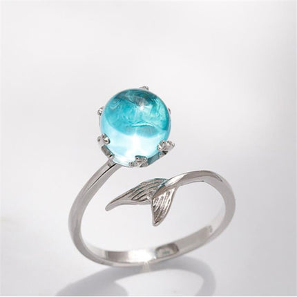 Women Fashion Blue Crystal Mermaid Shape Open Rings