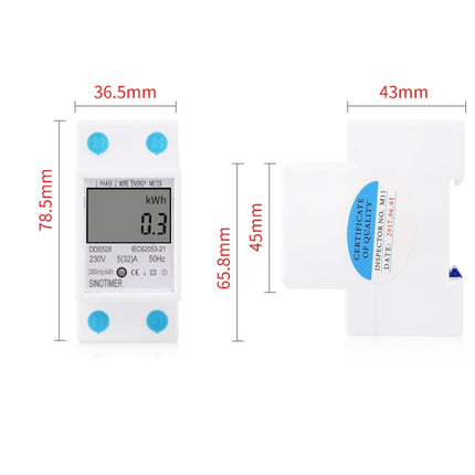 DDS528 5-32A 230V 50Hz Single-phase Household DIN Rail Electronic Multi-function Energy Meter, 230V 50Hz