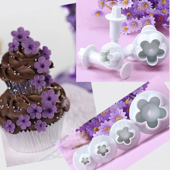 4pcs / Set Plum Fondant Cake Spring Print Stamper Baking Biscuit Mould, Plum Shape