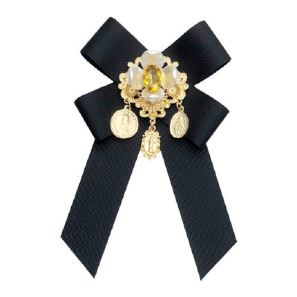 Women Vintage Flowers Diamond Bow-knot Bow Tie Shirt Brooch Clothing Accessories, Tie Belts Version, Pin Buckle Version