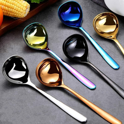 Stainless Steel Sauce Spoon Creative Big Head Long Handle Spoon, Original Steel, Gold, Rose Gold, Blue, Colorful, Black