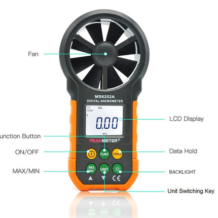 PEAKMETER High-precision Digital Display Wind Speed Air Volume Measuring Instrument