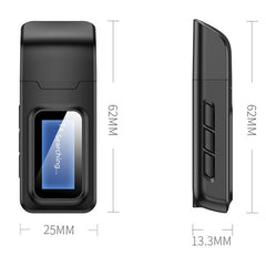 2 in 1 Bluetooth 5.0 Adapter USB Drive-free Wireless Audio Transmitter Receiver with LCD Display