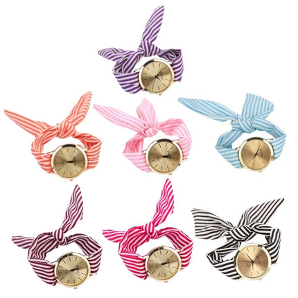 Women Fashion Striped Fabric Strap Quartz Watch