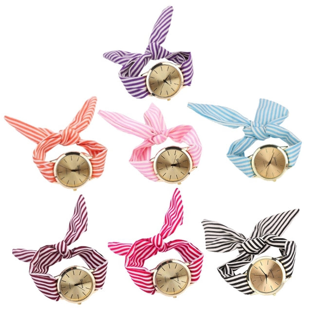 Women Fashion Striped Fabric Strap Quartz Watch