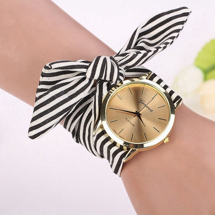 Women Fashion Striped Fabric Strap Quartz Watch