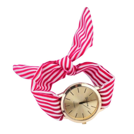 Women Fashion Striped Fabric Strap Quartz Watch
