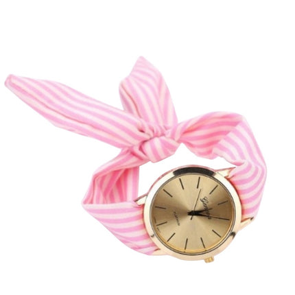 Women Fashion Striped Fabric Strap Quartz Watch