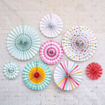 2 Sets Bronzing Paper Fan Flower Set Birthday Holiday Wedding Party Decoration, Bronzing 8pcs, Hot Silver 8pcs, Black 8pcs, Rose Gold 8pcs, Champagne Gold 8pcs, Colorful Hollow 8pcs, Bronzing 6pcs